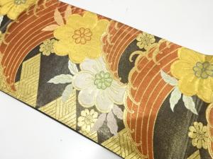 荒波に花模様織り出し　振袖用袋帯